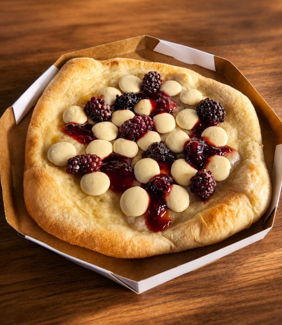 Chocolate branco com geléia de frutas vermelhas e amoras. da Fermenta48